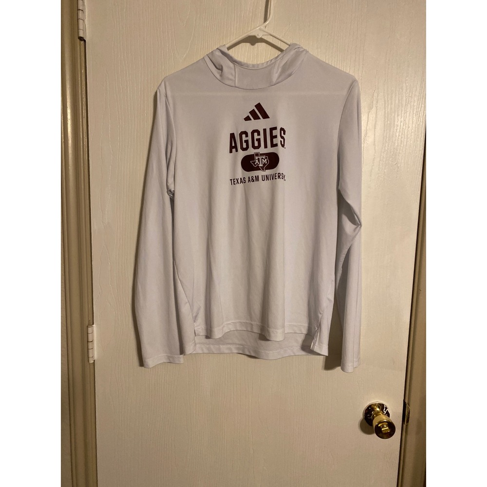 Adidas Texas A&M University Aggies Hooded Performance Shirt White Mens M 0713